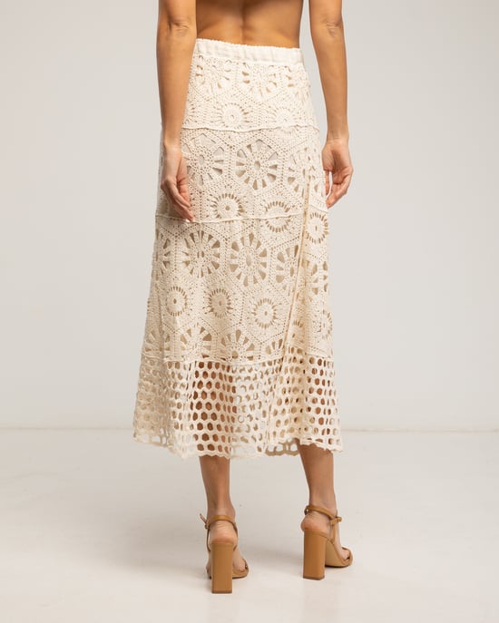 Midi-rok van gehaakt materiaal met elastische taille (o "Midi-crochetrok...") - Image 3