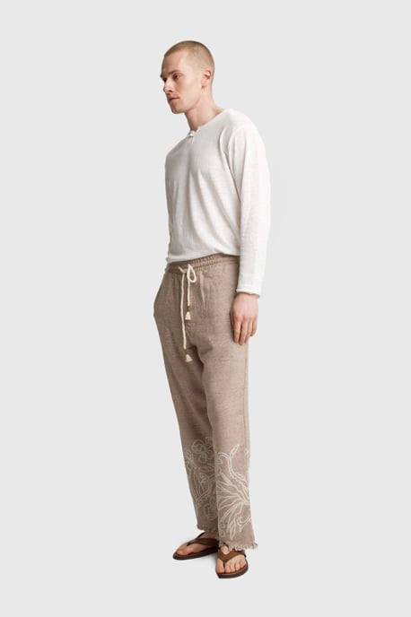 Heren Katoenen Geborduurde Gebreide Wijde Pantalon - Image 2