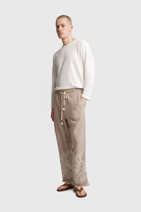 Heren Katoenen Geborduurde Gebreide Wijde Pantalon - Image 4