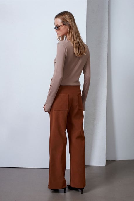 Dames Hoge Taille Brede Pijpen Nepleer Broek - Image 2