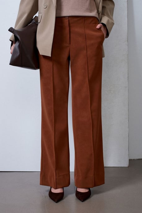 Dames Hoge Taille Brede Pijpen Nepleer Broek - Image 3
