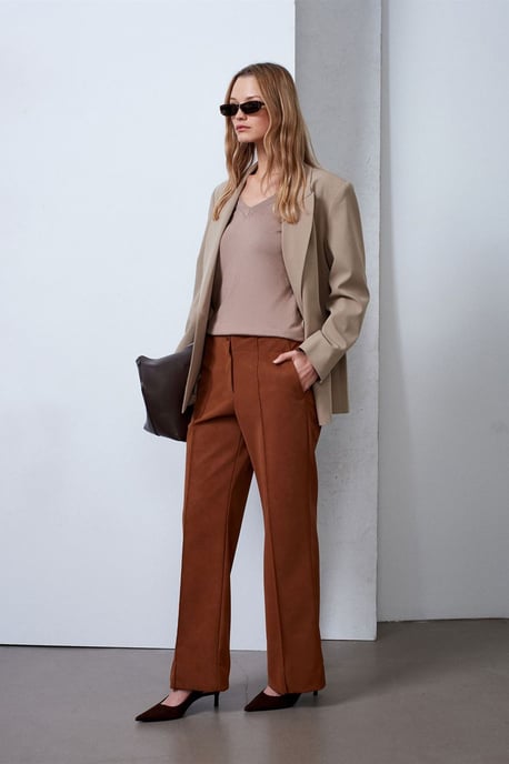 Dames Hoge Taille Brede Pijpen Nepleer Broek - Image 4