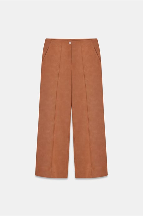 Dames Hoge Taille Brede Pijpen Nepleer Broek - Image 5