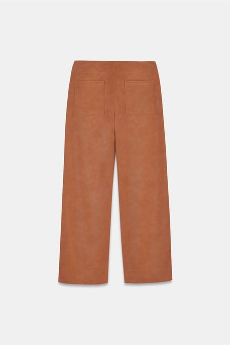 Dames Hoge Taille Brede Pijpen Nepleer Broek - Image 6
