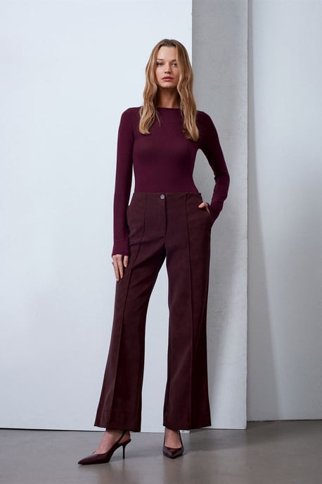 Dames Hoge Taille Wijde Pijpen Neplederen Broek - Image 1