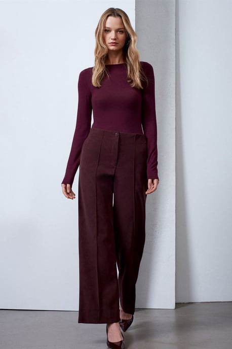 Dames Hoge Taille Wijde Pijpen Neplederen Broek - Image 3
