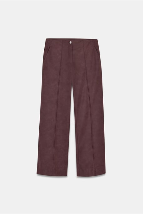 Dames Hoge Taille Wijde Pijpen Neplederen Broek - Image 4
