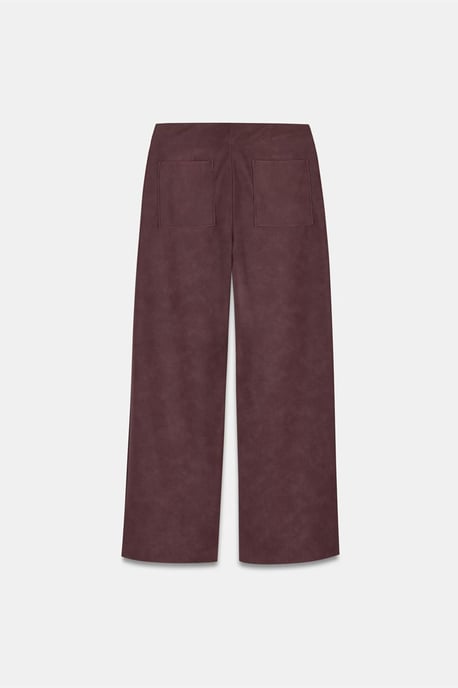 Dames Hoge Taille Wijde Pijpen Neplederen Broek - Image 5