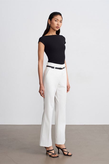 Hoge taille gestreepte flare broek met riem - Image 1