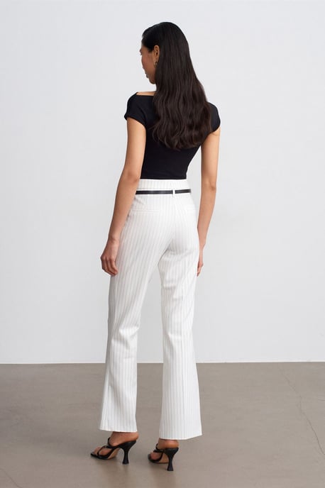 Hoge taille gestreepte flare broek met riem - Image 2