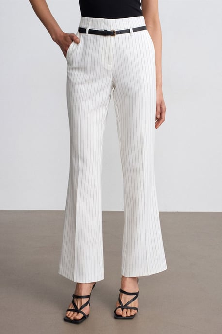 Hoge taille gestreepte flare broek met riem - Image 3