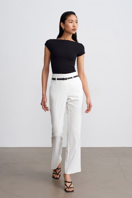 Hoge taille gestreepte flare broek met riem - Image 4