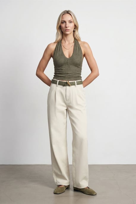 Middenhoge Wijde Pantalon met Plooien - Image 1