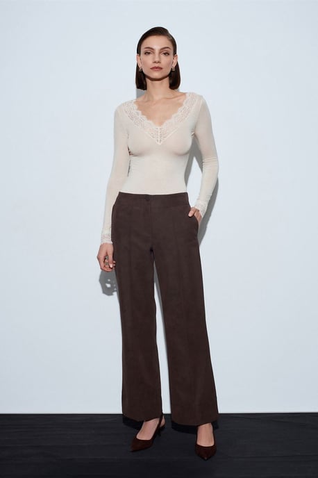Dames Hoge Taille Wijde Pijpen Faux Leren Broek - Image 1