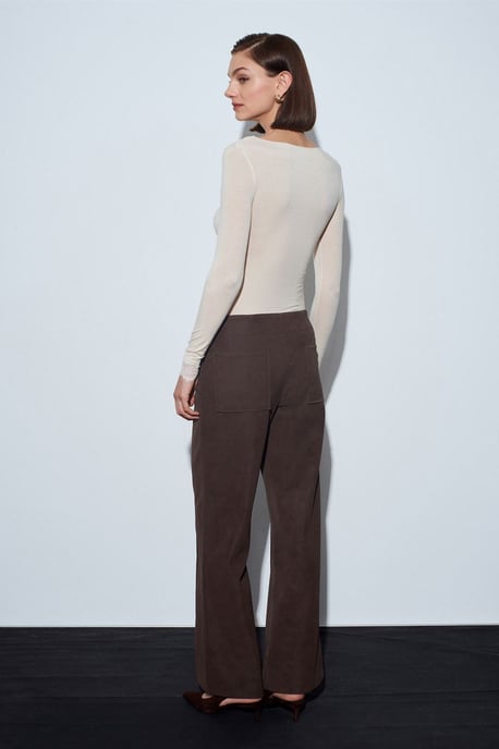 Dames Hoge Taille Wijde Pijpen Faux Leren Broek - Image 2