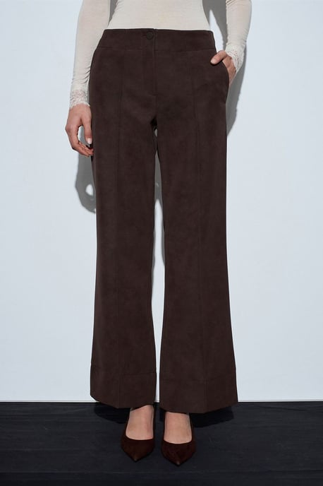 Dames Hoge Taille Wijde Pijpen Faux Leren Broek - Image 3