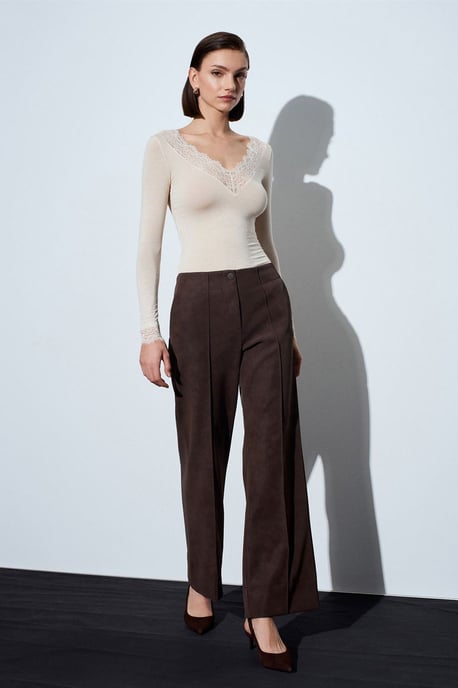 Dames Hoge Taille Wijde Pijpen Faux Leren Broek - Image 4