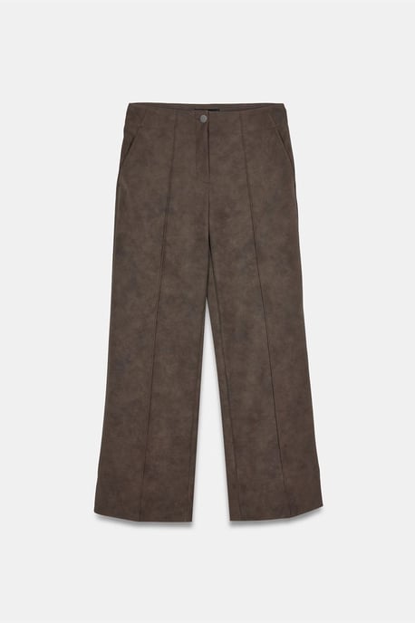 Dames Hoge Taille Wijde Pijpen Faux Leren Broek - Image 5