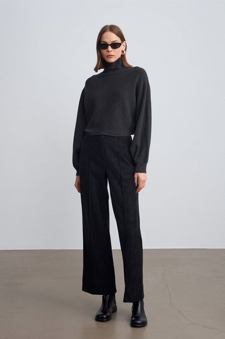 Dames Hoge Taille Wijdvallende Neplederen Broek - Image 1