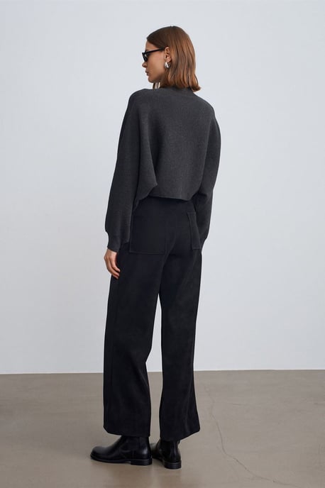 Dames Hoge Taille Wijdvallende Neplederen Broek - Image 2