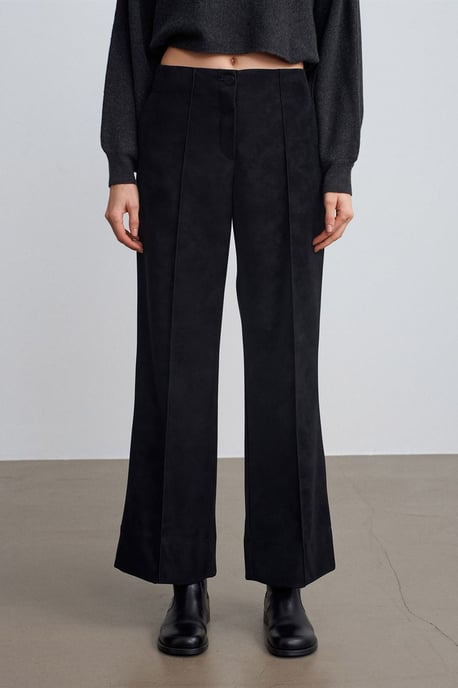 Dames Hoge Taille Wijdvallende Neplederen Broek - Image 3