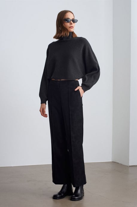 Dames Hoge Taille Wijdvallende Neplederen Broek - Image 4