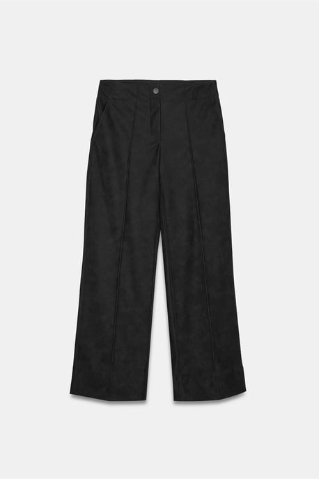 Dames Hoge Taille Wijdvallende Neplederen Broek - Image 5