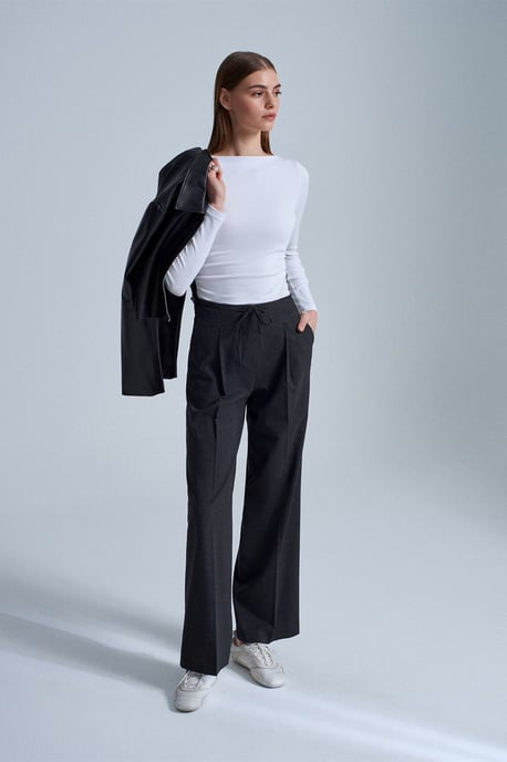 Wijde-pijp Crepe Trousers met Touwtjes - Image 1
