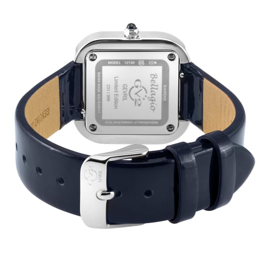 GV2 Bellagio Women's Swiss Made Diamond Watch, Silver-White Dial, Genuine Dark Blue Handmade Leather Strap - Image 2