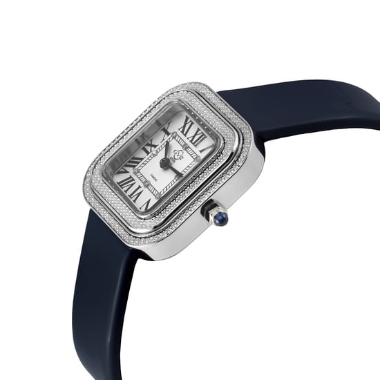 GV2 Bellagio Women's Swiss Made Diamond Watch, Silver-White Dial, Genuine Dark Blue Handmade Leather Strap - Image 3