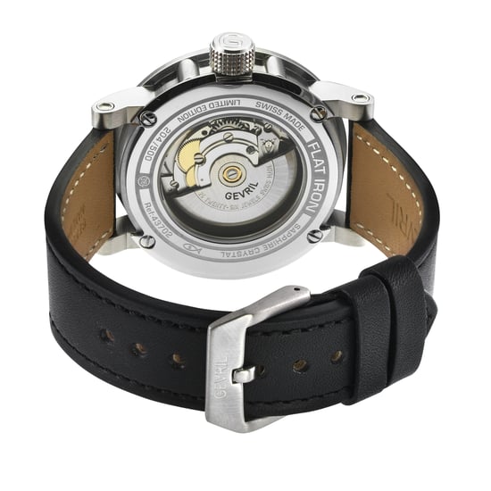 Gevril Men's FlatIron 316L SS Case, Black Dial, Black Strap - Image 2