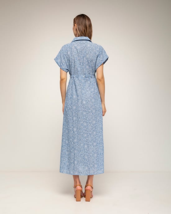 Geborduurde midi-blousejurk met korte mouwen en een gerimpelde taille - Image 3