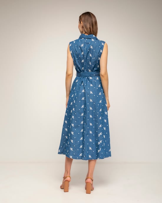 Midi tencel-blousejurk met borduursels, een uitlopende pasvorm en een riem - Image 3
