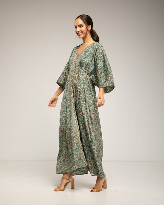 Maxi-jurk met print, V-hals en elastische taille - Image 2