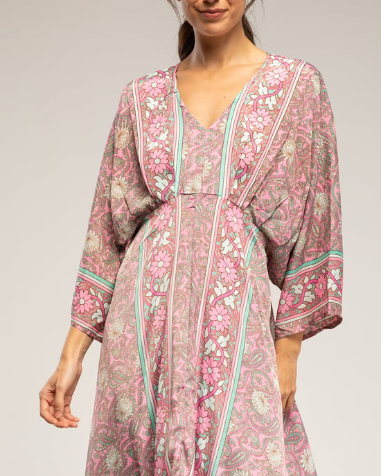 Maxi-jurk met print, V-hals en elastische taille - Image 4