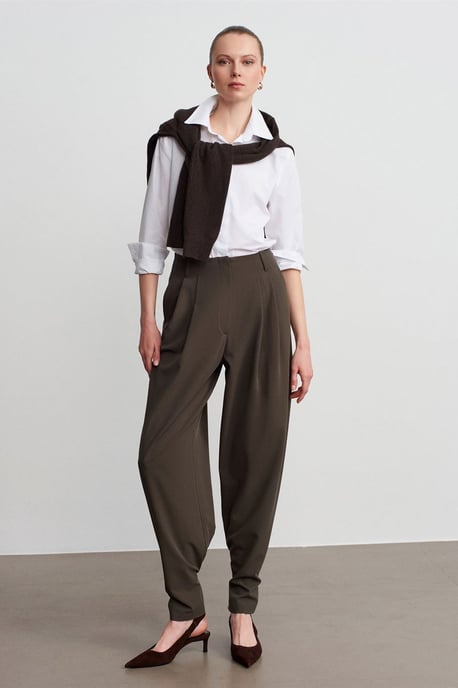 Dames Hoge Taille Wijde Pijpen Crepe Broek - Image 1