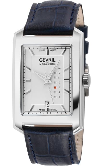 Gevril Mens Manhattanhenge Swiss Automatic ETA 2836-2 Genuine Handmade Italian Blue Leather Watch - Image 1