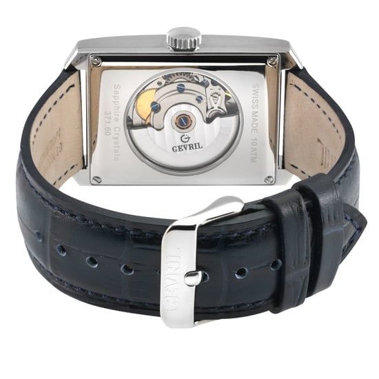 Gevril Mens Manhattanhenge Swiss Automatic ETA 2836-2 Genuine Handmade Italian Blue Leather Watch - Image 2