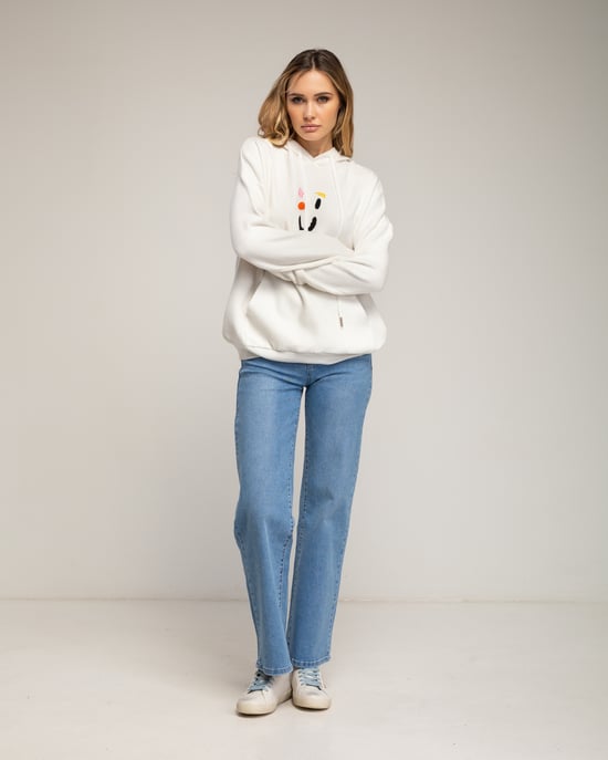 Gebreide hoodie met een grafisch detail op de voorkant en de rug. - Image 4