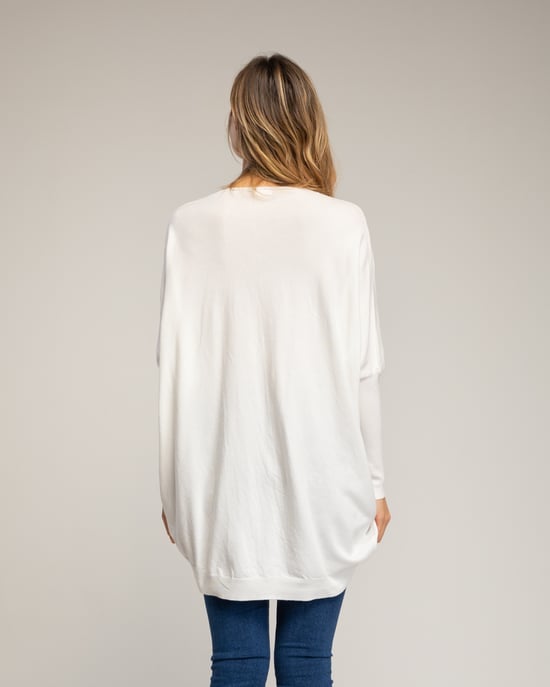 Oversized lange gebreide trui met opgetikte stoffen sterren met strass. - Image 2