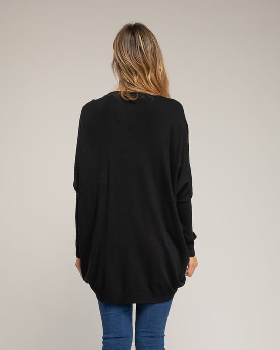 Oversized lange gebreide trui met opgetikte stoffen sterren met strass. - Image 2