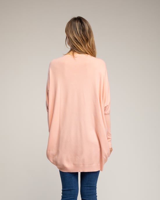 Oversized lange gebreide trui met opgetikte stoffen sterren met strass. - Image 2