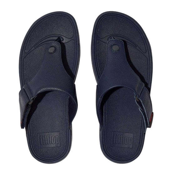FitFlop Heren Leren Teen Post Platte Sandalen (Marine) - Image 4