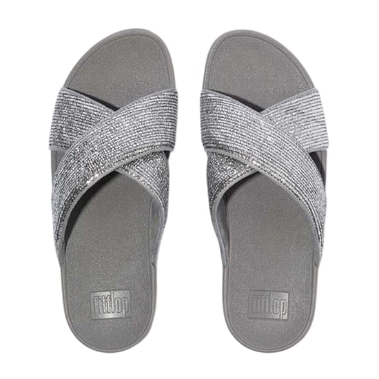 FitFlop Dames-slippers met gekruiste bandjes en glitters (Zilver) - Image 3