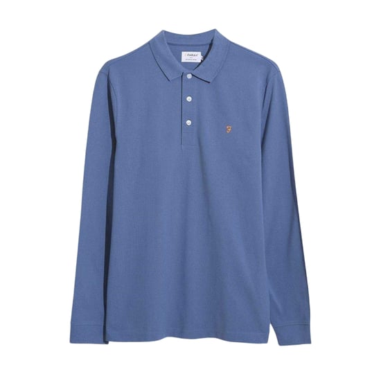 Farah Herenpolo met lange mouwen en katoenmix (Paradijs Blauw) - Image 2