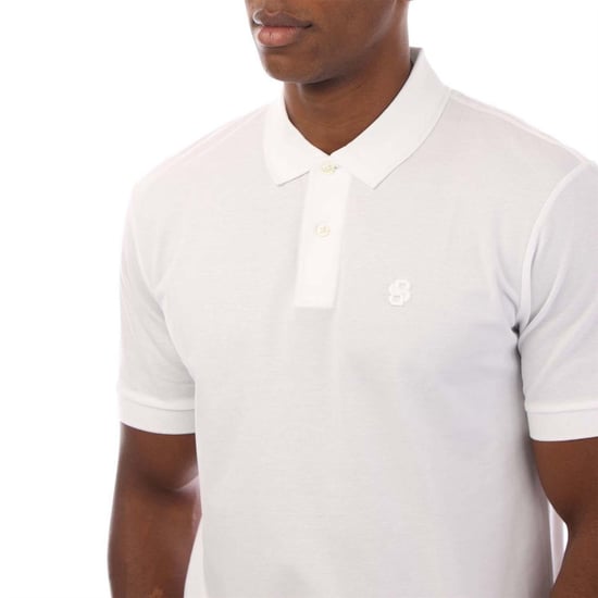 Boss Heren Geborduurd Logo Katoenen Poloshirt (Wit) - Image 3
