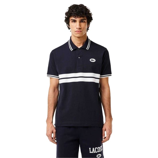 Lacoste Heren Gestreept Premium Katoenen Poloshirt (Zwart) - Image 1