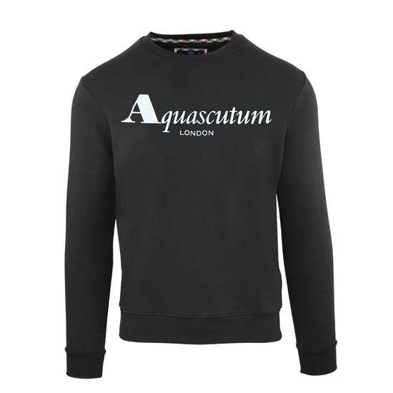 Aquascutum Heren Sweatshirt met Opschrift Crew Hals (Zwart) - Image 1