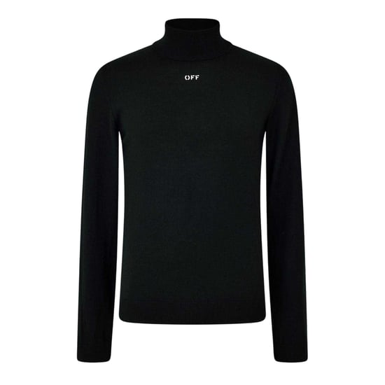 Off White Heren Gebreid Schildpad Hals Sweatshirt (Zwart, Wit) - Image 1