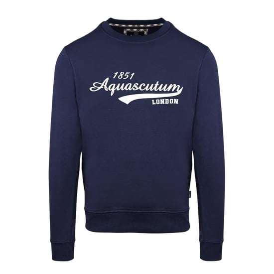Aquascutum Heren Sweatshirt met Opschrift Crew Hals (Marine) - Image 1